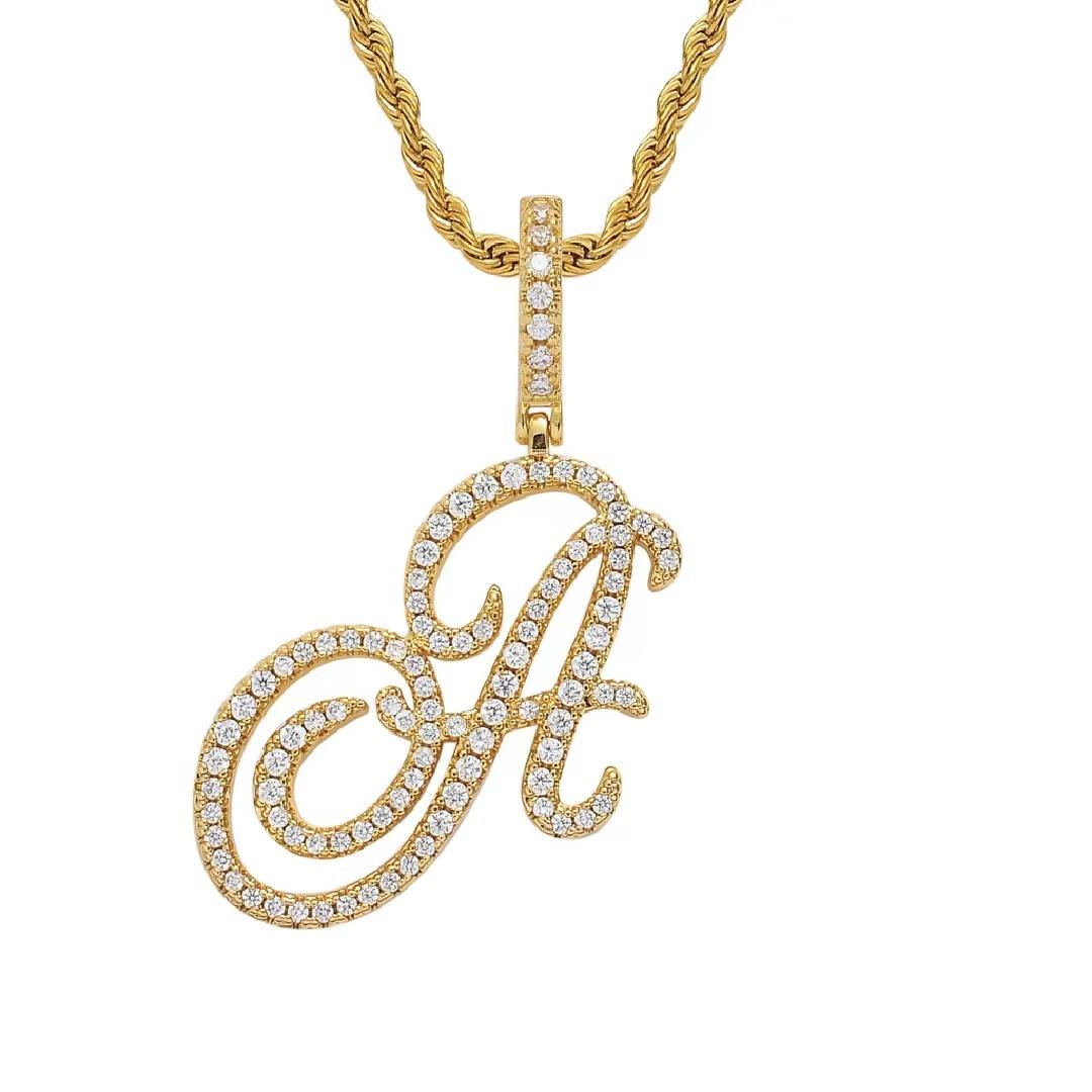 Initial Couple Necklaces Floral Design 26-Letter pendant chain Necklace with Zircon - Ideal Gift for Women and men