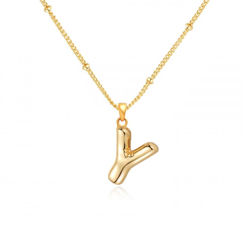 Personalized Bubble Alphabet Necklace, Special Bubble Initial Pendant with Beaded Chain - 26 Letters, Waterproof, Non-Tarnish, Trendy, Delicate Jewelry for Women Girls
