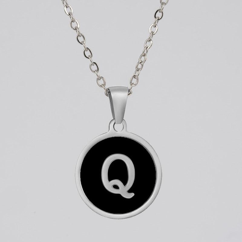 LN010:Stainless Steel Initial Necklace,Letter Detail Round Pendant Necklace For Women and Men