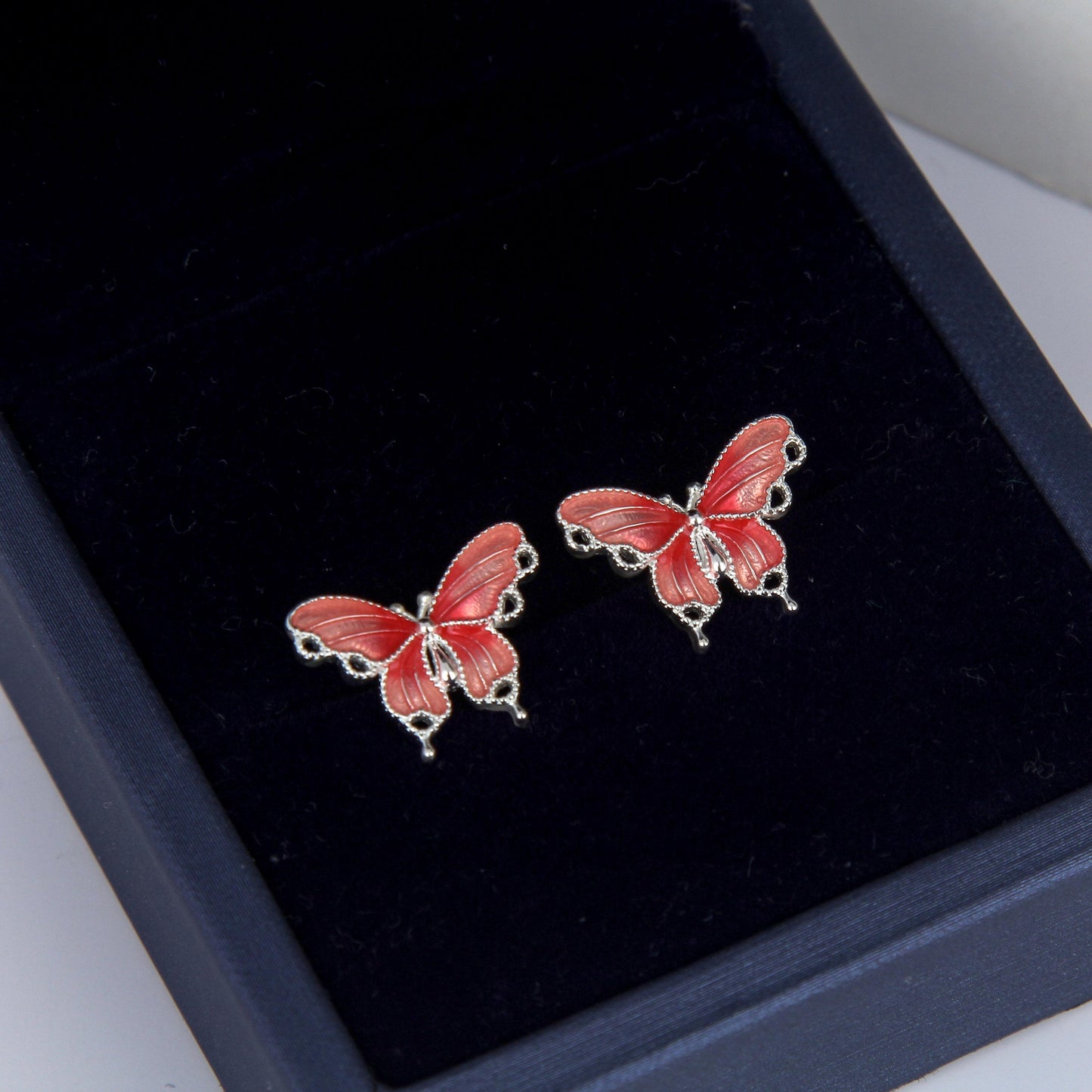 S925 Sterling Silver set for women-Coral Butterfly Pendant,Simple and Timeless, Dainty Gifts for Mom ,Daughter, Girlfriend.