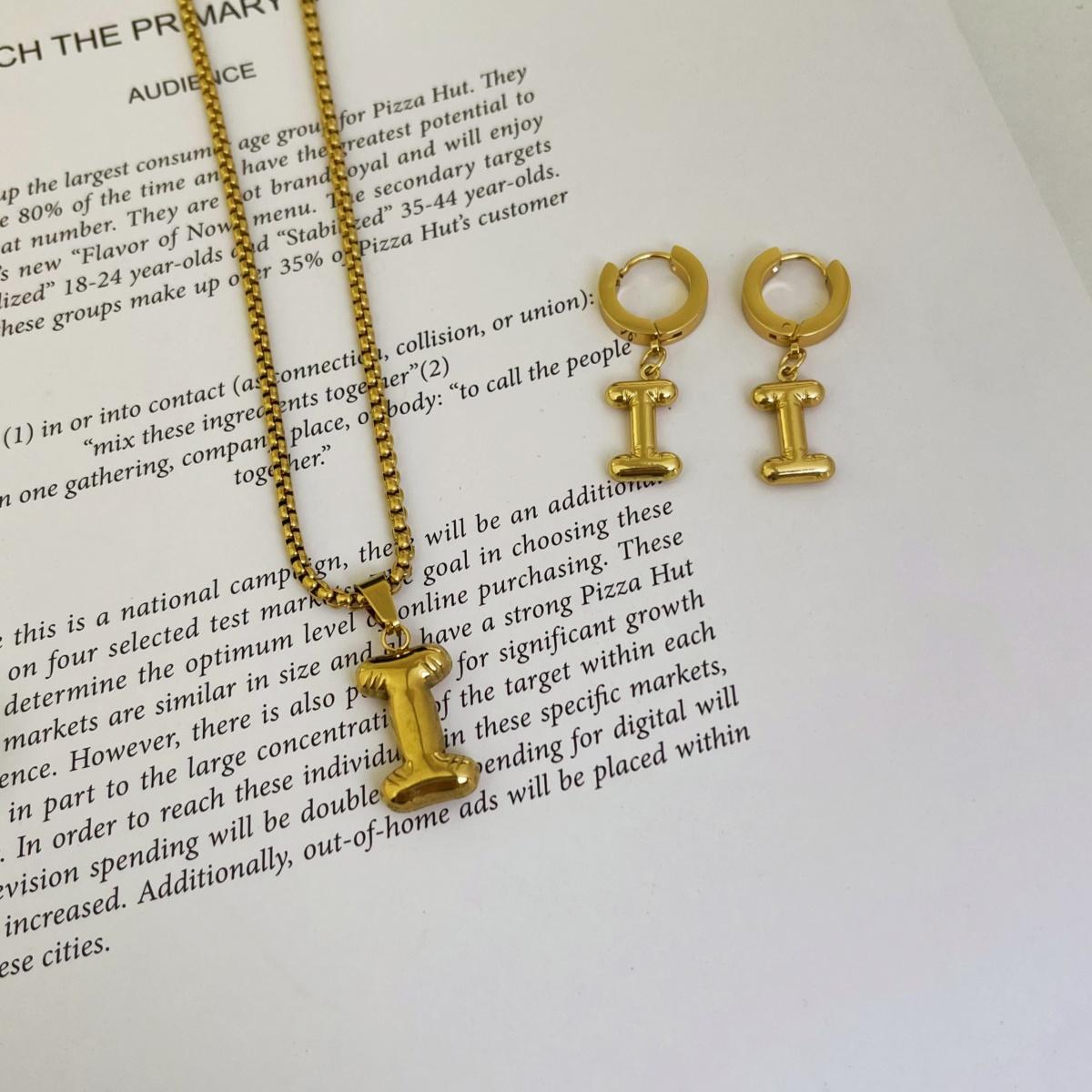 Initial Set/ Bubble Letter Necklace and Earrings, A-Z Balloon Initial Necklaces for Women Girls, stainless steel, Dainty Alphabet Pendant, Bold Puffy Name Necklace and Earrings
