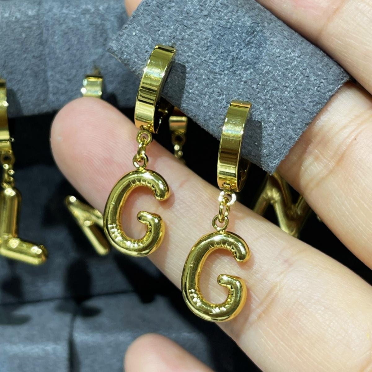 A-Z Bubble Letter Earlobe Earrings, Balloon Initial Hoop Earrings for Women,Stainless Steel, Elegant Puffy Alphabet Jewelry Gift for Women