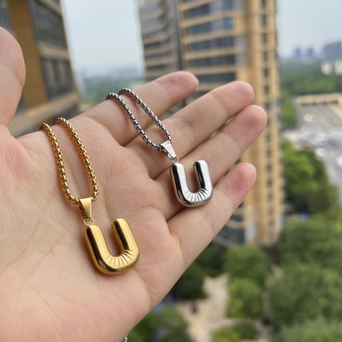 LN011:Balloon Alphabet Necklace, Unique Bubble Initial Pendant with Box Chain - 26 Letters, Waterproof, Tarnish-Resistant, Stylish and Elegant Jewelry for Women and Girls