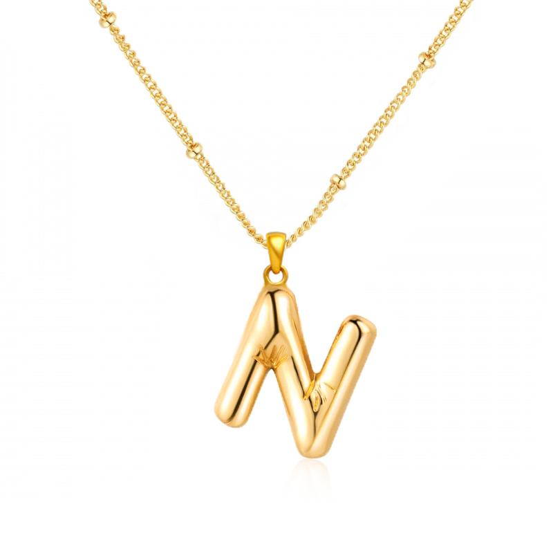 Personalized Bubble Alphabet Necklace, Special Bubble Initial Pendant with Beaded Chain - 26 Letters, Waterproof, Non-Tarnish, Trendy, Delicate Jewelry for Women Girls