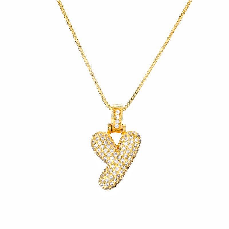 Personalized Initial Necklace 3D Bubble style ,A-Z 26 letter Pendant with Zircon,Unique Puff Font & Balloon Letter,Dainty Gift For Men and Women