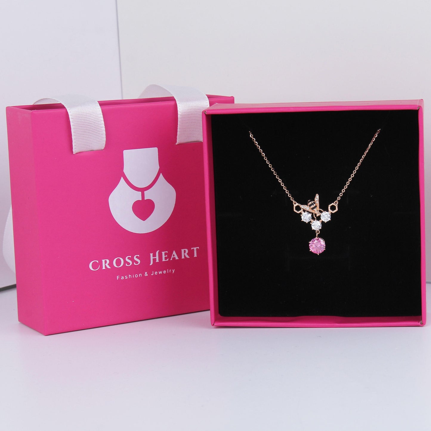 S925 Sterling Silver Necklace with Synthetic Moissanite Pendant – Unique Bee and Honeycomb Design, Round Cut 1 Carat Stone, Hypoallergenic, Dainty Gift for Women, Gift Box Included