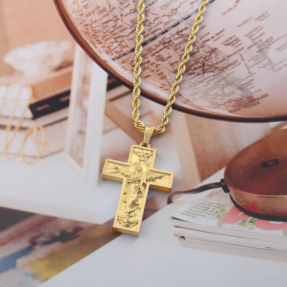 Jesus Cross Pendant Necklace, Resurrection of Jesus – Stainless Steel Rope Chain, Perfect Spiritual Gift,Crucifix Necklace,Christian Jewelry