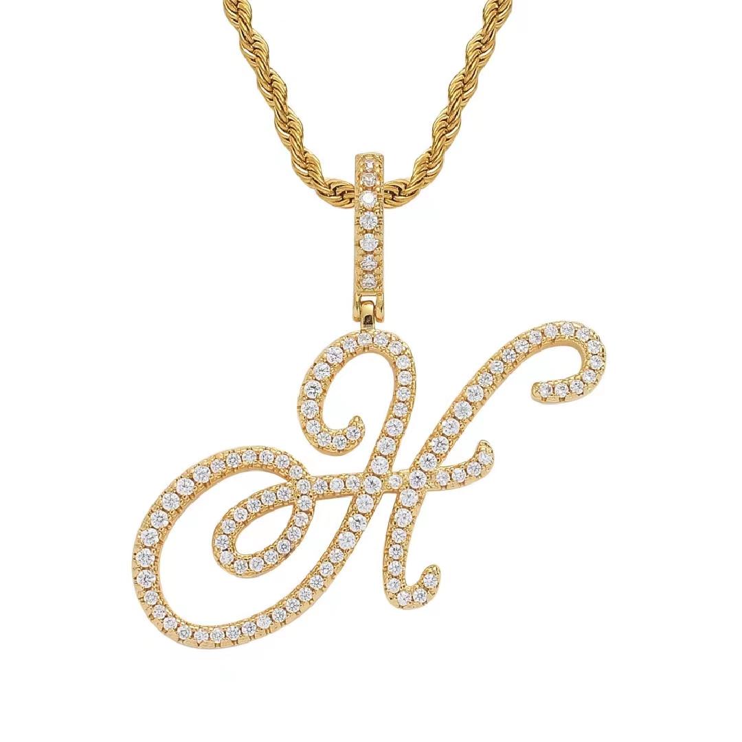 Initial Couple Necklaces Floral Design 26-Letter pendant chain Necklace with Zircon - Ideal Gift for Women and men