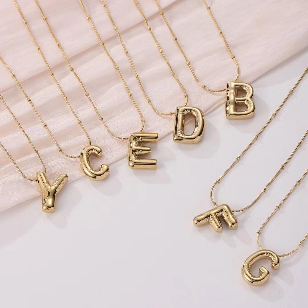 Personalized Bubble Alphabet Necklace, Special Bubble Initial Pendant with Beaded Chain - 26 Letters, Waterproof, Non-Tarnish, Trendy, Delicate Jewelry for Women Girls