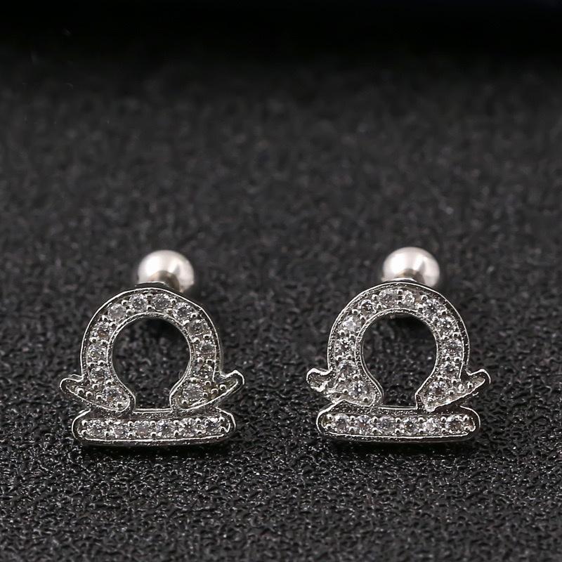 Horoscope Zodiac Sign Cartilage Helix Stud Earrings - 12 Constellation Astrology,Titanium Stainless Steel and Zircon, Little Ear Studs Gift for Women Men & Teens