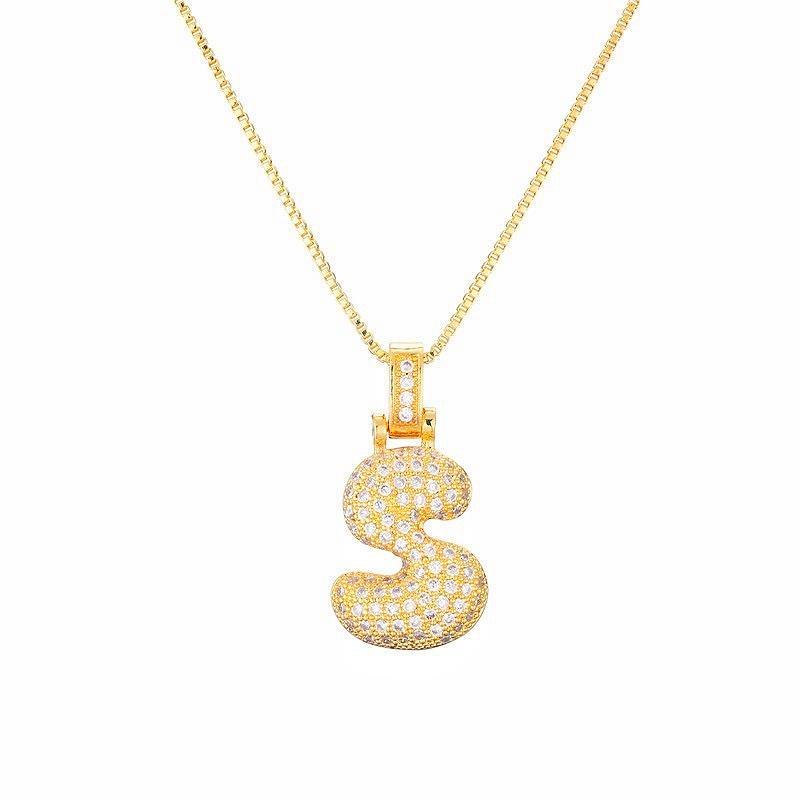 Personalized Initial Necklace 3D Bubble style ,A-Z 26 letter Pendant with Zircon,Unique Puff Font & Balloon Letter,Dainty Gift For Men and Women