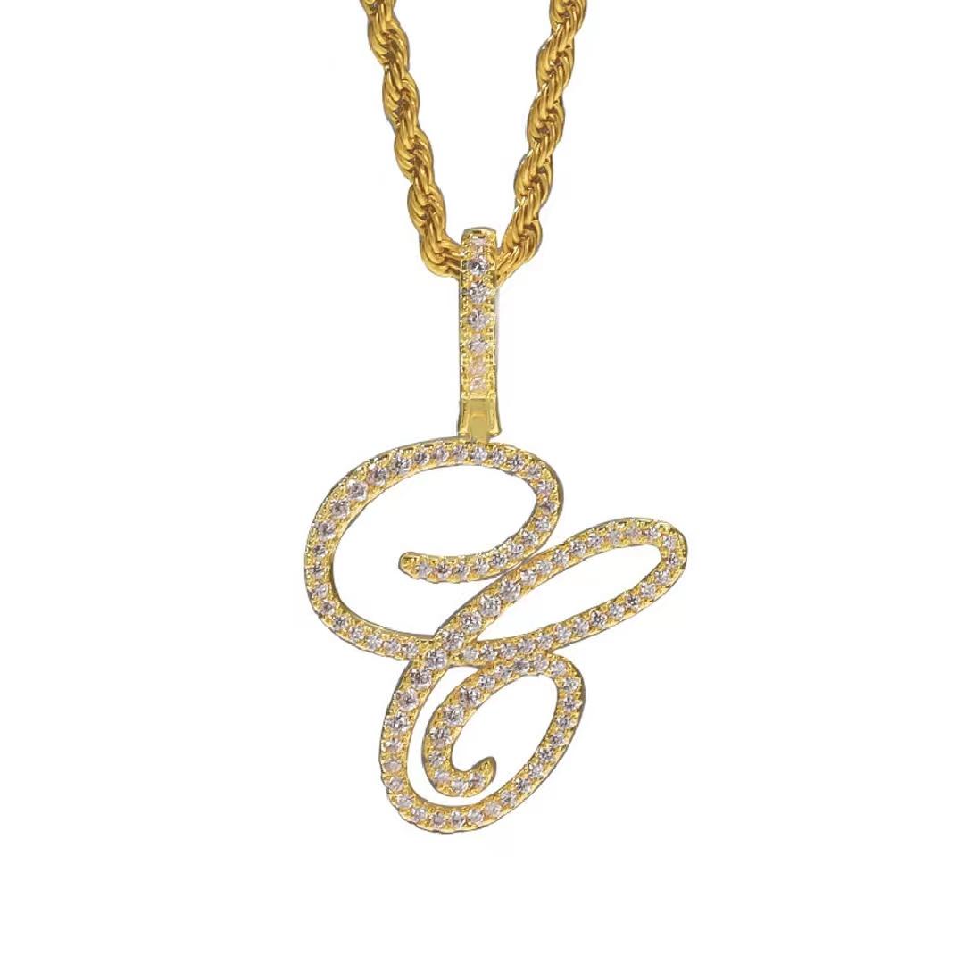 Initial Couple Necklaces Floral Design 26-Letter pendant chain Necklace with Zircon - Ideal Gift for Women and men