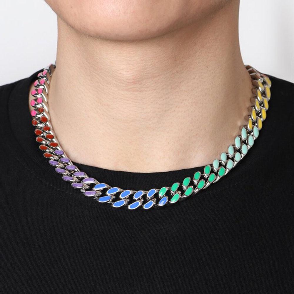 HN079:Hip-Hop Style Necklace,Colorful Rainbow Cuba Chain Neckalce And Bracelets For Women And Men