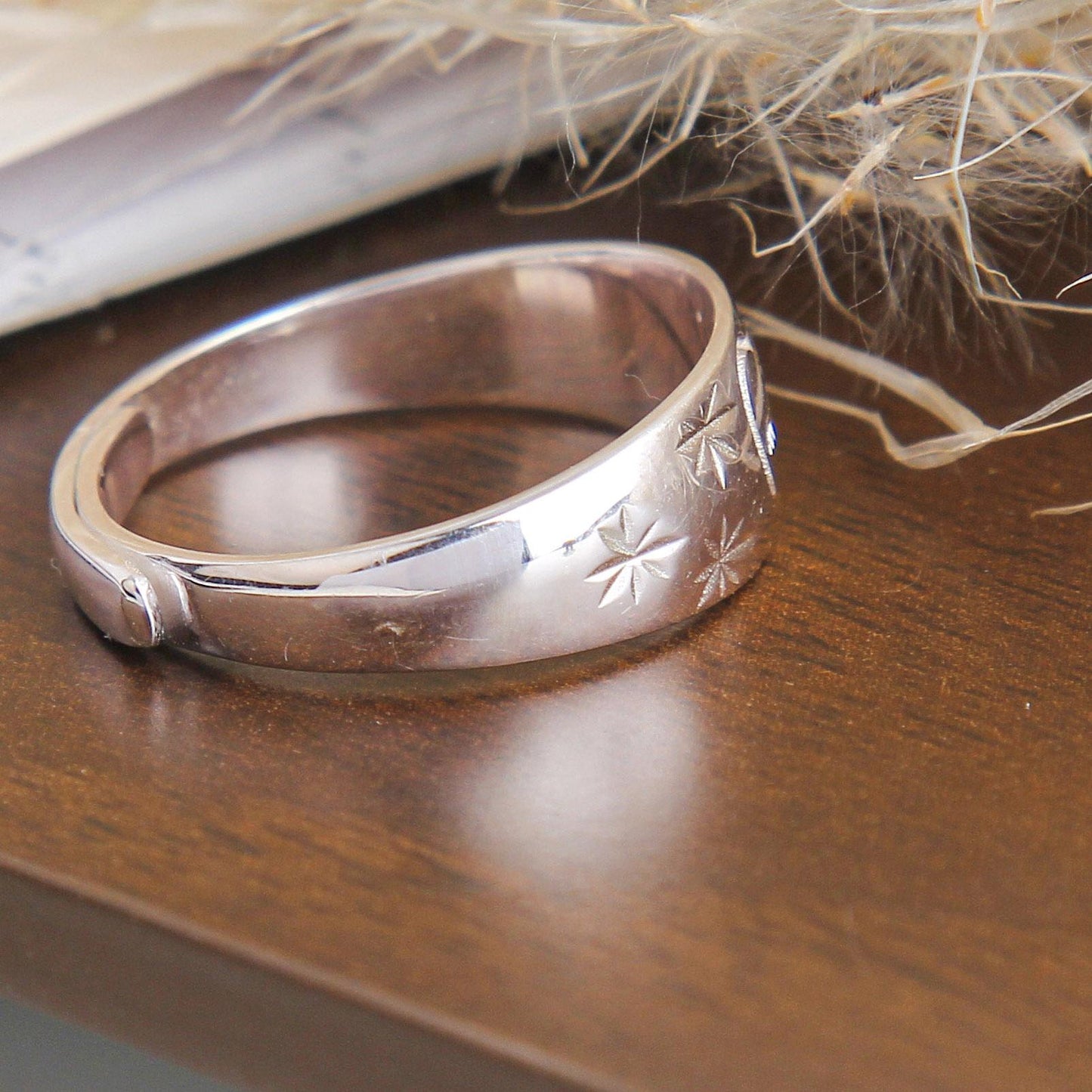 S925 Sterling Silver Wide Band Ring - Intricately Engraved Heart and Star Patterns, Unique Bold Design, Elegant Statement Ring for Women and Girls