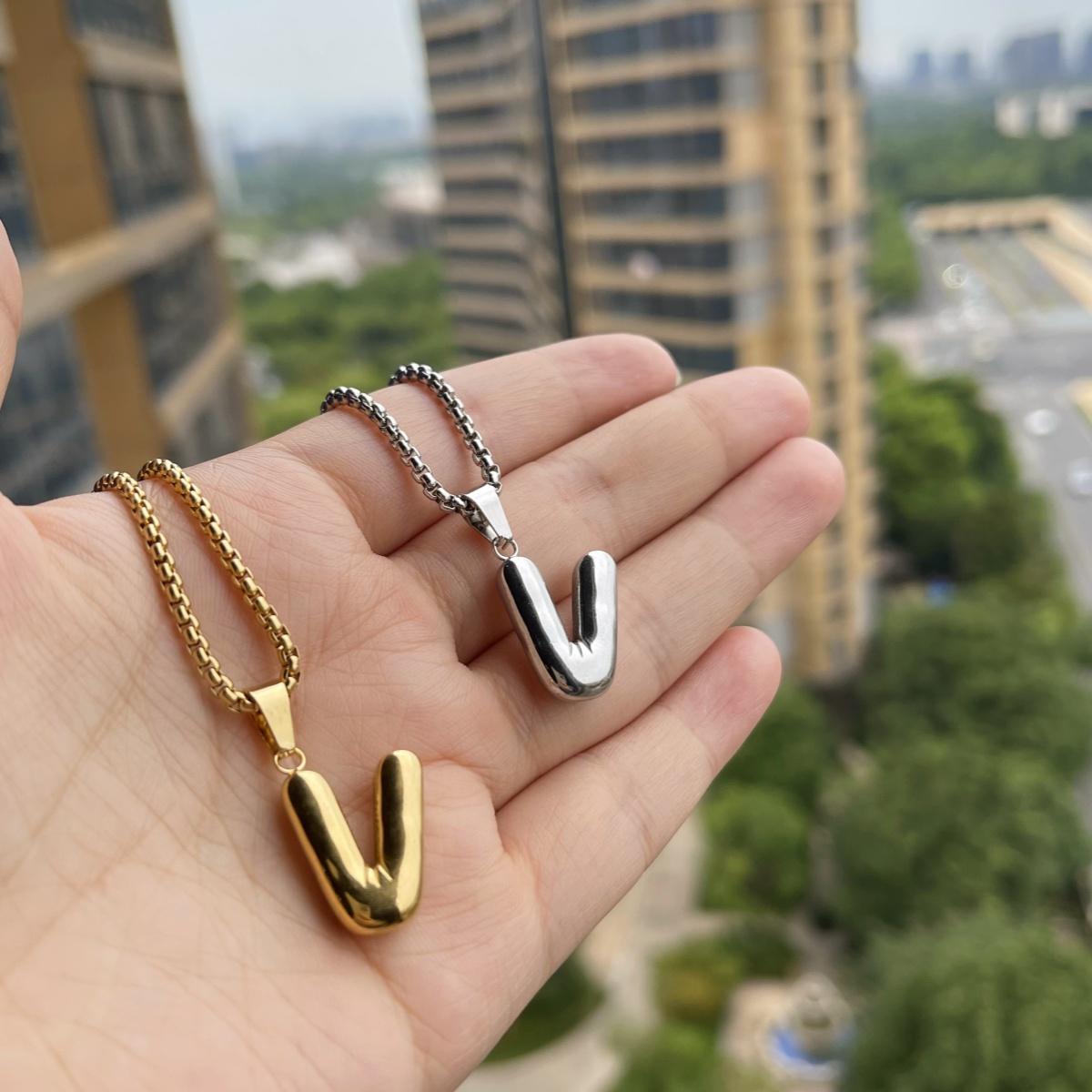 LN011:Balloon Alphabet Necklace, Unique Bubble Initial Pendant with Box Chain - 26 Letters, Waterproof, Tarnish-Resistant, Stylish and Elegant Jewelry for Women and Girls