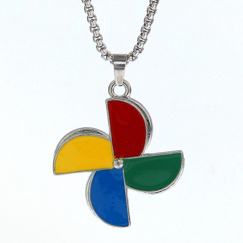 HN035:Hip-Hop Style Necklace,Rotatable Rainbow WIndmill Necklace for Women and Men