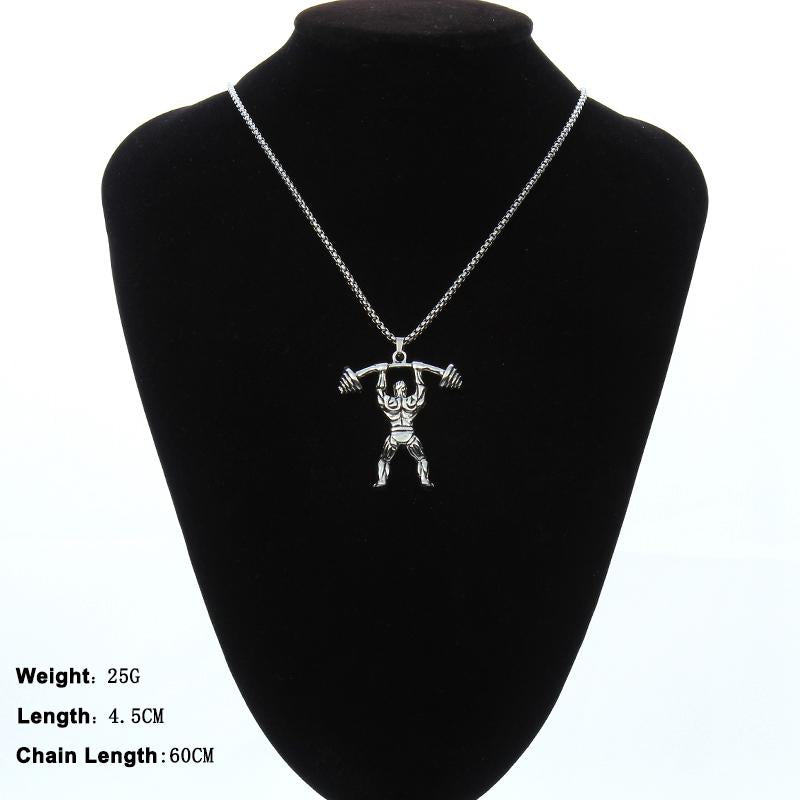 HN055:Hip-Hop Style Necklace,Men Barbell Weighlifting Gym Designed Necklace for Women and Men