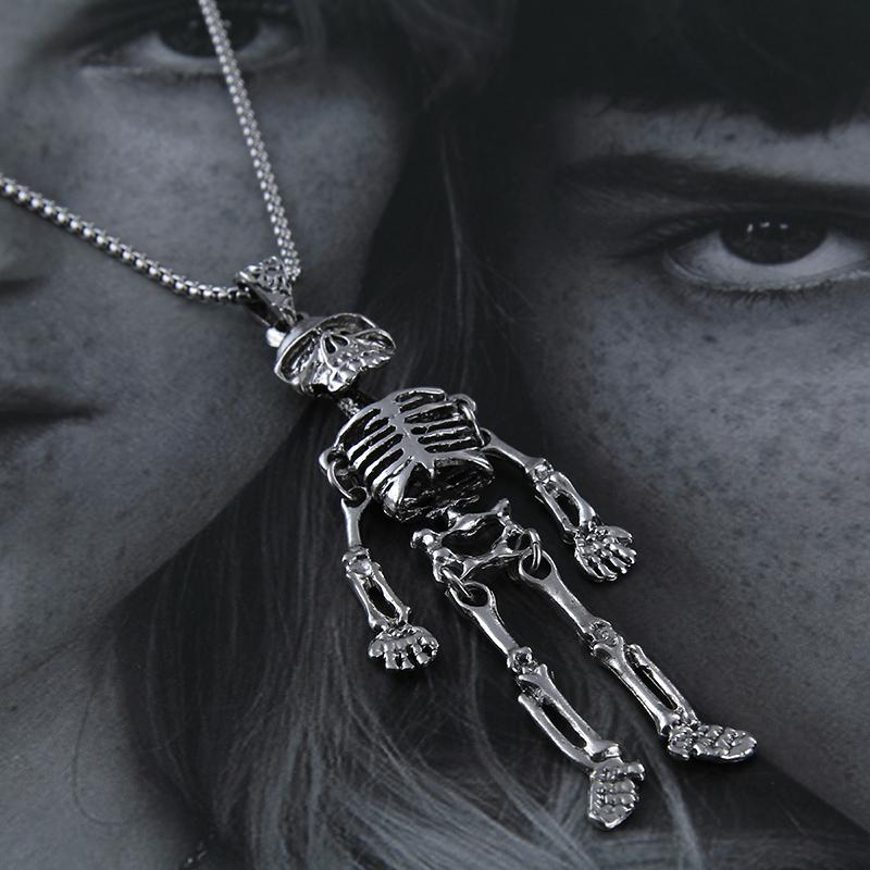HN023:Hip-Hop Style Necklace,SKELETON BONES Necklace Pendant for Women and Men