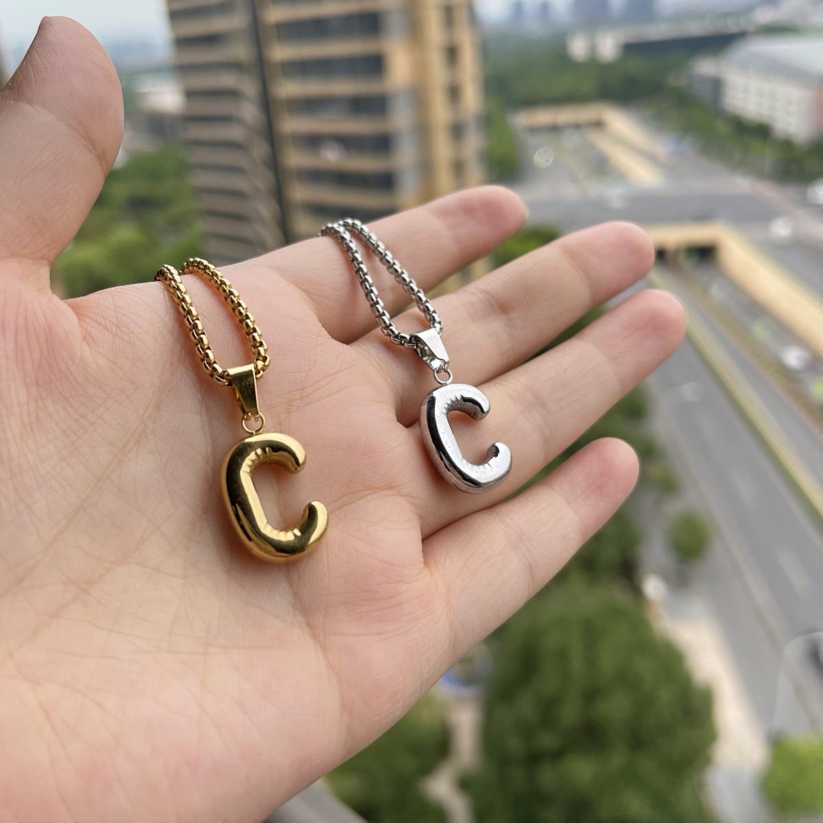 LN011:Balloon Alphabet Necklace, Unique Bubble Initial Pendant with Box Chain - 26 Letters, Waterproof, Tarnish-Resistant, Stylish and Elegant Jewelry for Women and Girls