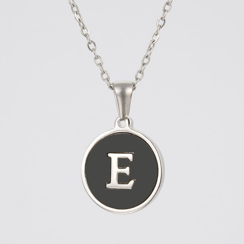 LN010:Stainless Steel Initial Necklace,Letter Detail Round Pendant Necklace For Women and Men