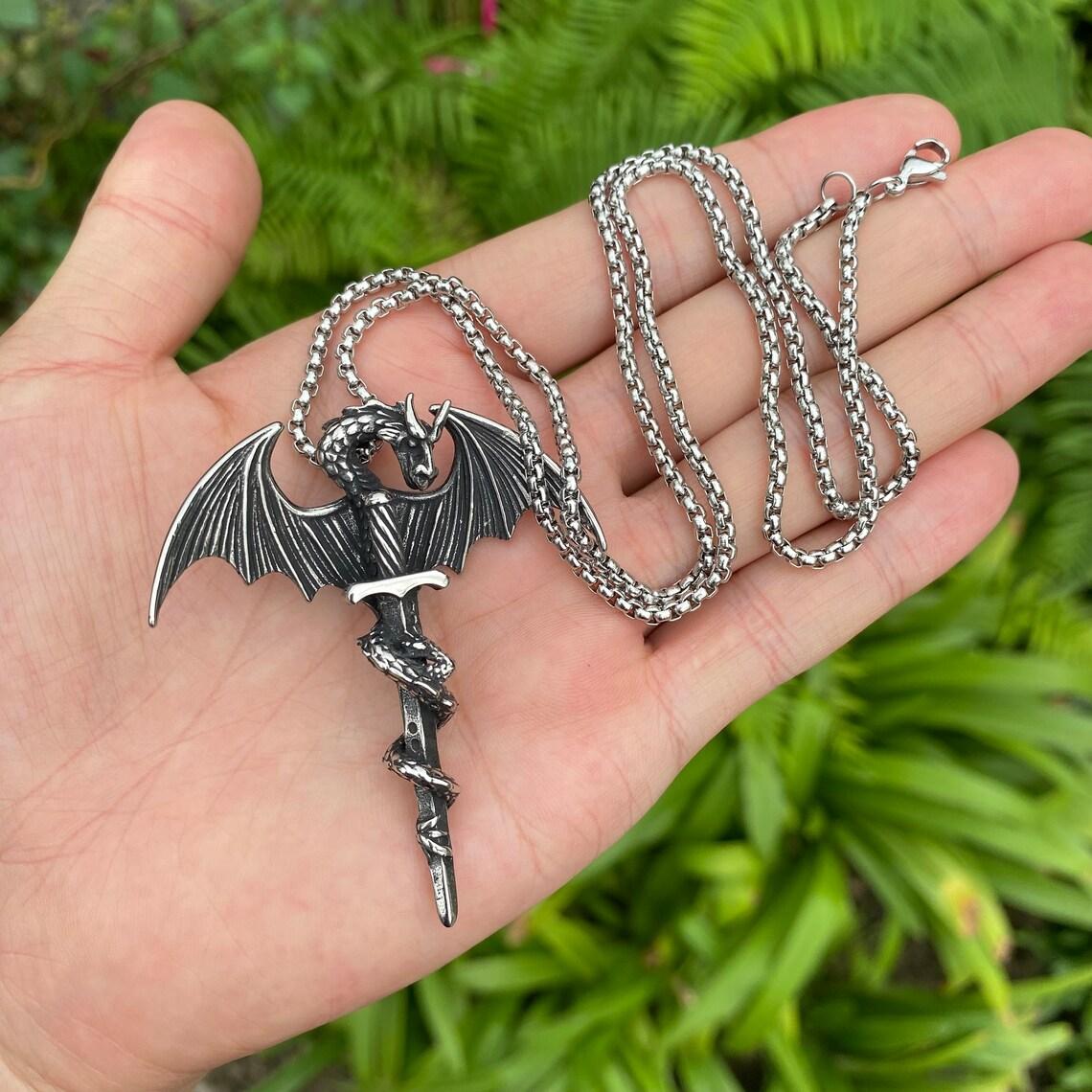 HN022:Hip-Hop Style Necklace,Winged Dragon Sword Necklace for Women and Men