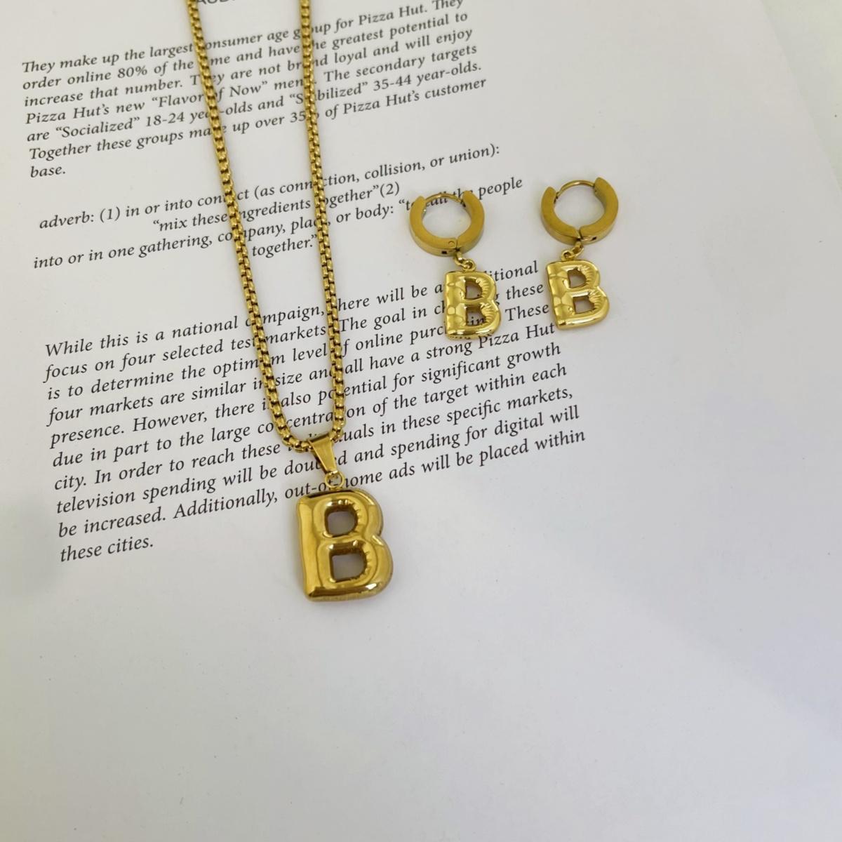 Initial Set/ Bubble Letter Necklace and Earrings, A-Z Balloon Initial Necklaces for Women Girls, stainless steel, Dainty Alphabet Pendant, Bold Puffy Name Necklace and Earrings