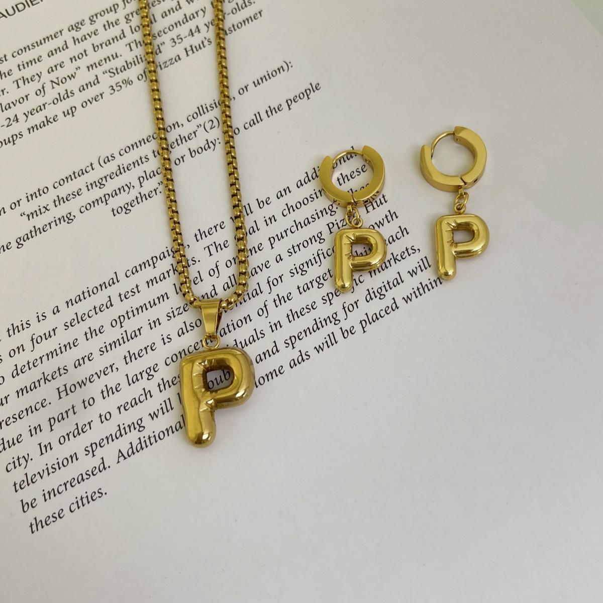 Initial Set/ Bubble Letter Necklace and Earrings, A-Z Balloon Initial Necklaces for Women Girls, stainless steel, Dainty Alphabet Pendant, Bold Puffy Name Necklace and Earrings