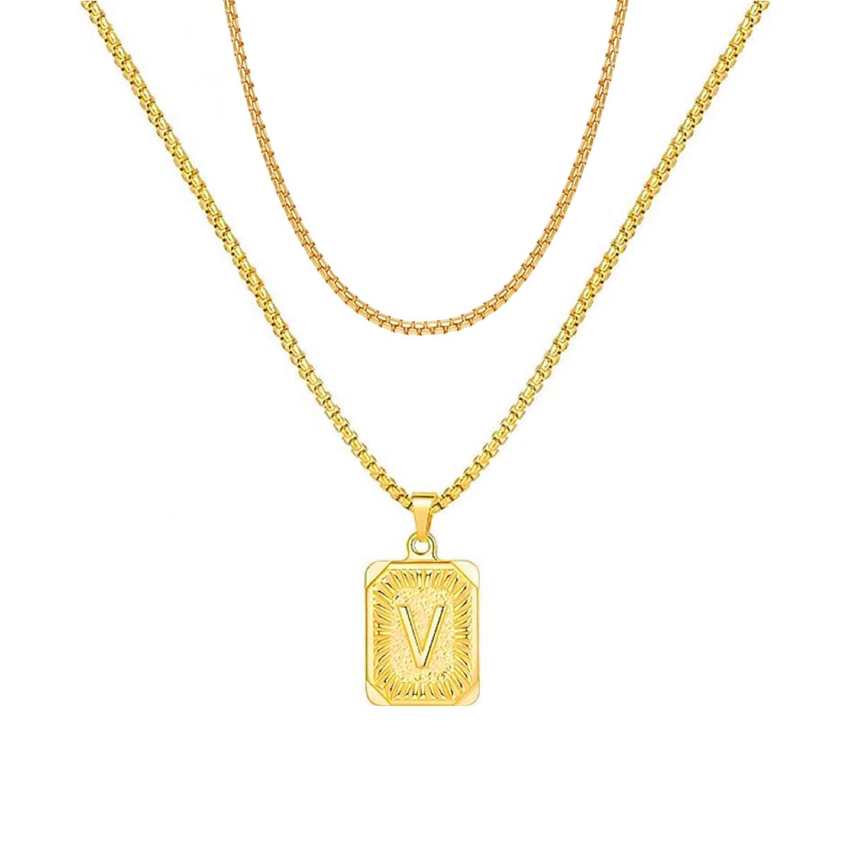 set/ intial chain necklace for men women,double layer couple jewelry, stainless steel letter necklaces, gift for couple, BFF necklace, color not fade
