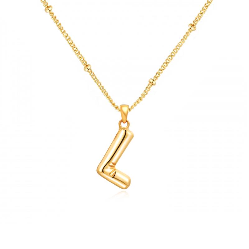 Personalized Bubble Alphabet Necklace, Special Bubble Initial Pendant with Beaded Chain - 26 Letters, Waterproof, Non-Tarnish, Trendy, Delicate Jewelry for Women Girls
