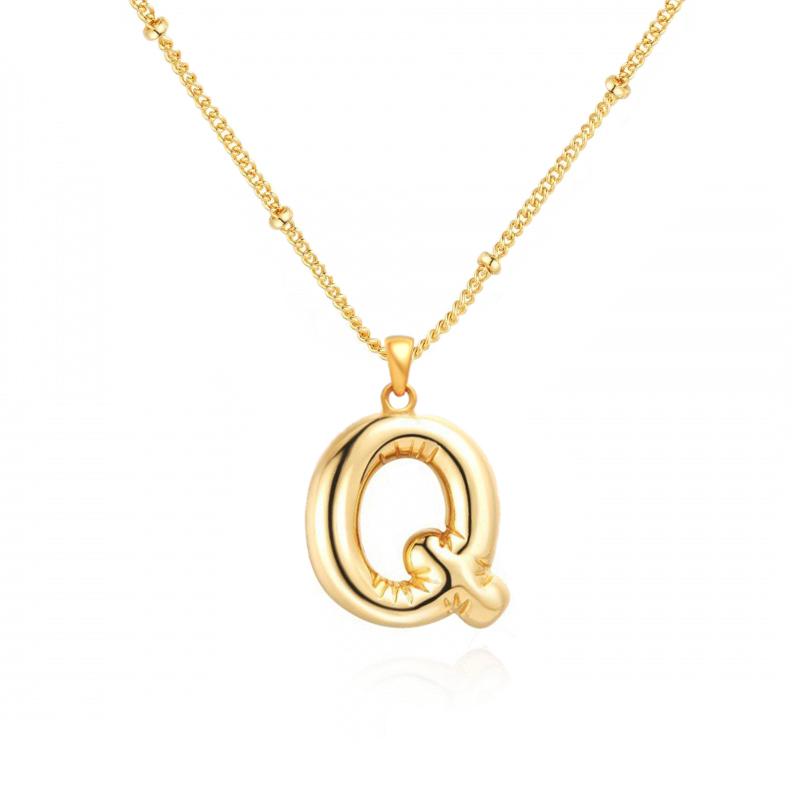 Personalized Bubble Alphabet Necklace, Special Bubble Initial Pendant with Beaded Chain - 26 Letters, Waterproof, Non-Tarnish, Trendy, Delicate Jewelry for Women Girls