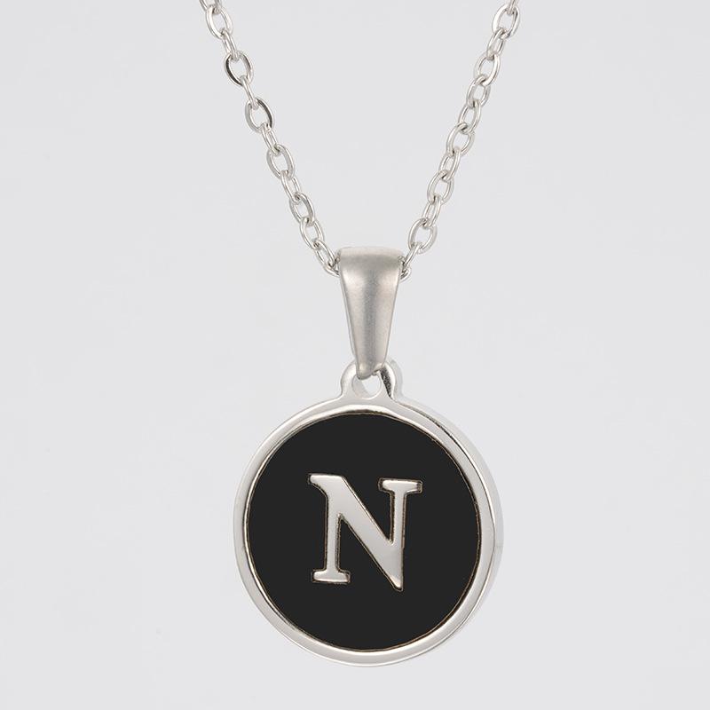 LN010:Stainless Steel Initial Necklace,Letter Detail Round Pendant Necklace For Women and Men