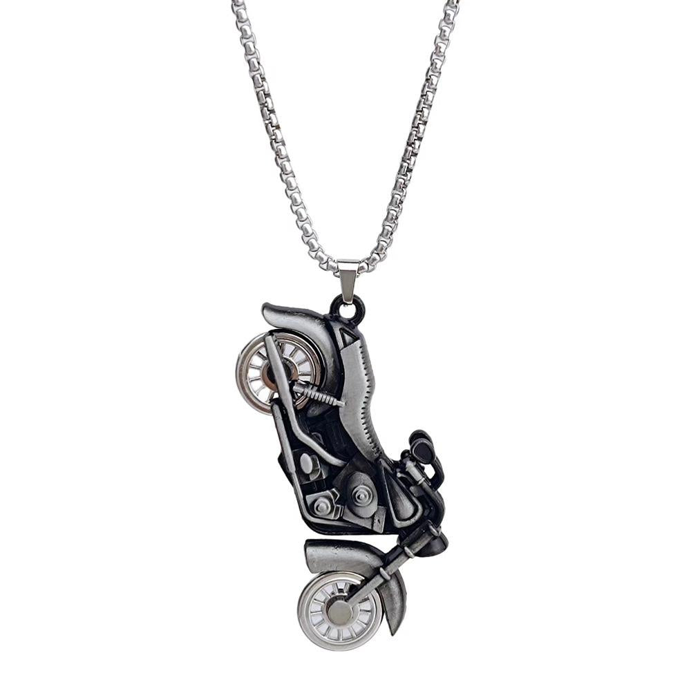 HN060:Hip-Hop Style Necklace,Motorcycle Shaped Wheel Can Rotate Pendant Necklace For Women And Men