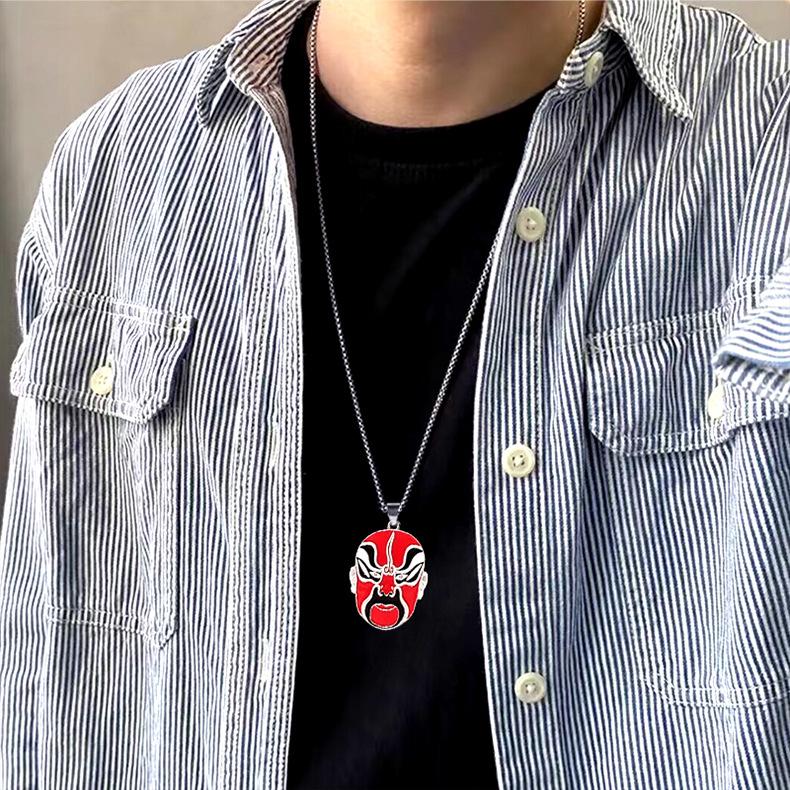 HN066:Hip-Hop Style Necklace,Chinese Style Sichuan Opera Masks Pendent Necklace For Women And Men