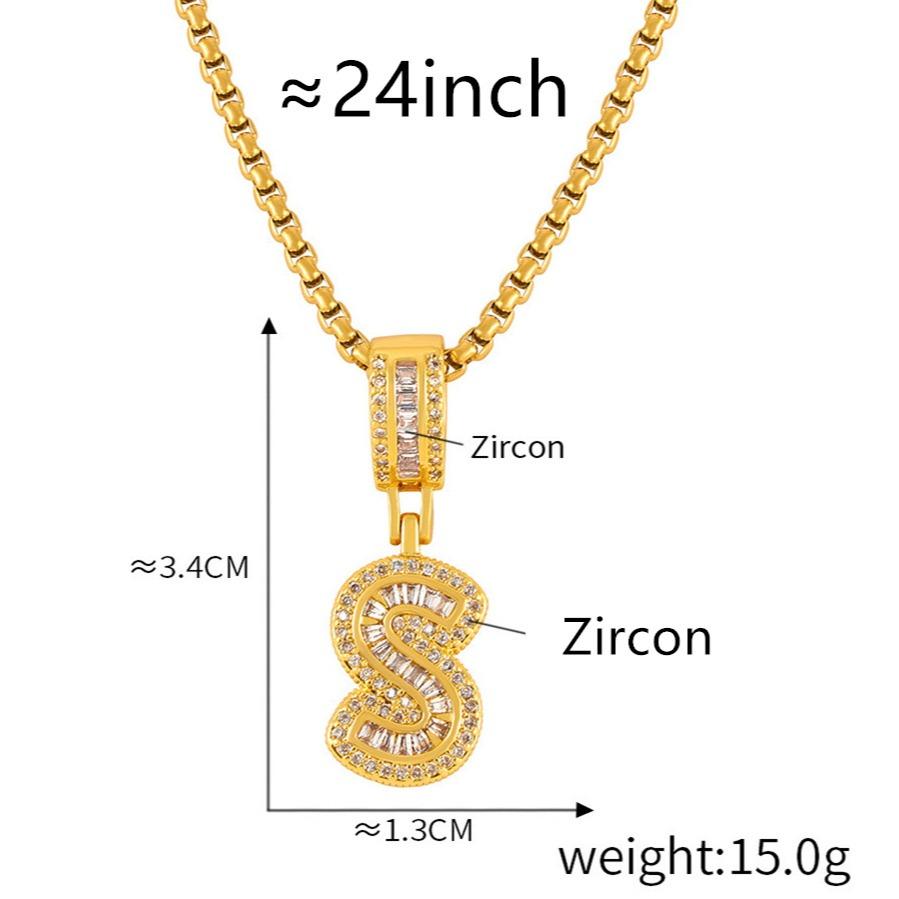 Personalized 26 Letters Necklace, A-Z Alphabet Pendant with Box Chain, Initial Letters with Zircon,Gift for Men and Women