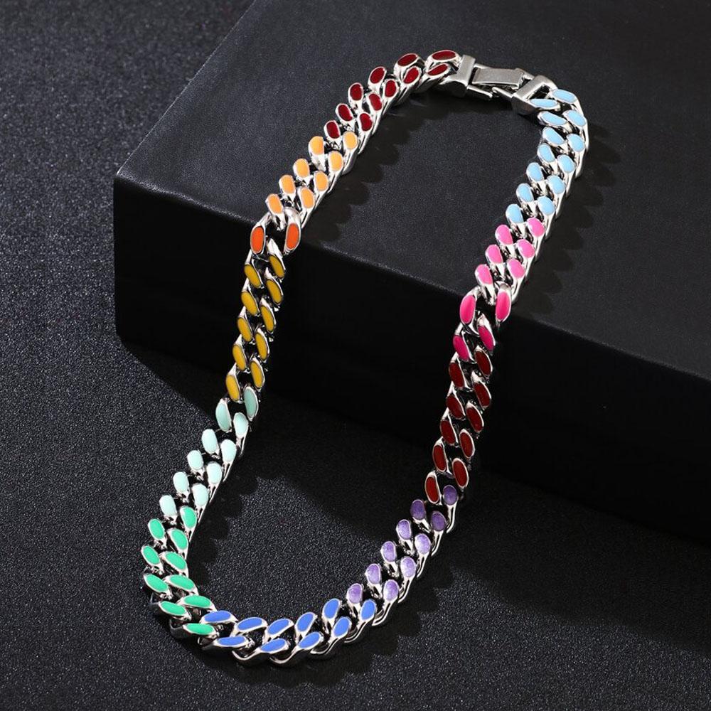 HN079:Hip-Hop Style Necklace,Colorful Rainbow Cuba Chain Neckalce And Bracelets For Women And Men