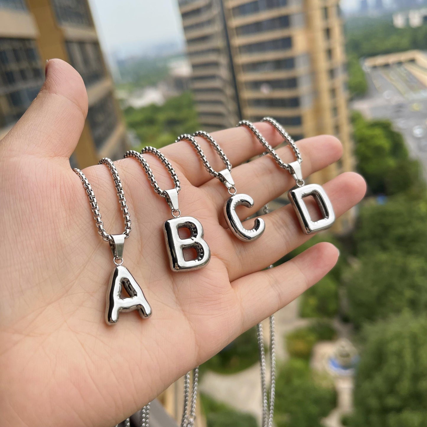 LN011:Balloon Alphabet Necklace, Unique Bubble Initial Pendant with Box Chain - 26 Letters, Waterproof, Tarnish-Resistant, Stylish and Elegant Jewelry for Women and Girls
