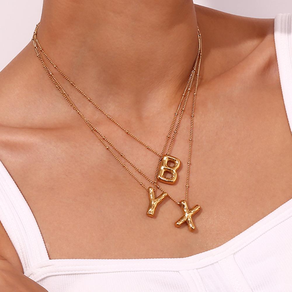 Personalized Bubble Alphabet Necklace, Special Bubble Initial Pendant with Beaded Chain - 26 Letters, Waterproof, Non-Tarnish, Trendy, Delicate Jewelry for Women Girls