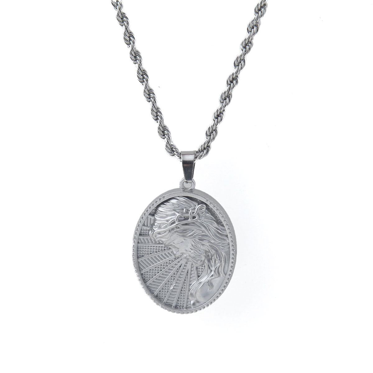 Jesus Christ Crown of Thorns,Sacred Radiance: Jesus with Crown of Thorns Pendant Necklace