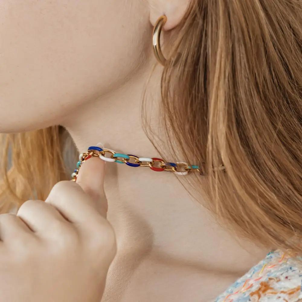 HN080:Hip-Hop Style Necklace,Rainbow Enamel Chain Necklace & Bracelet For Women And Men