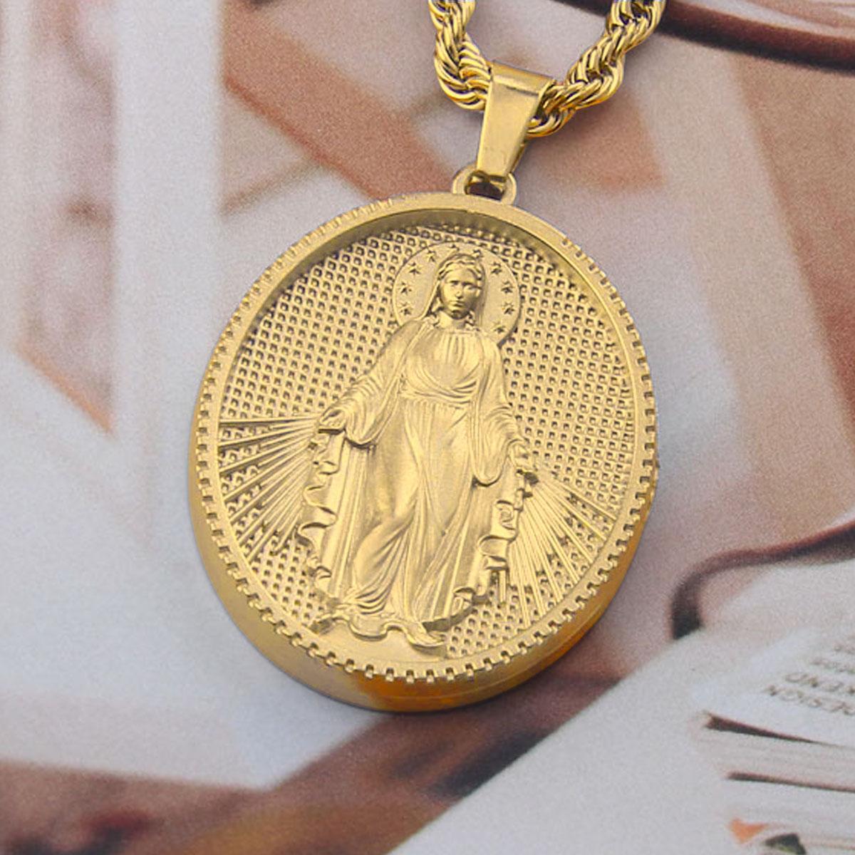 Elegant Stainless Steel Necklace Virgin Mary Catholic Medal Pendant,Marian Apparition – Suitable for Women,Faith-Based Jewelry,24 inches chain,Christian Necklace