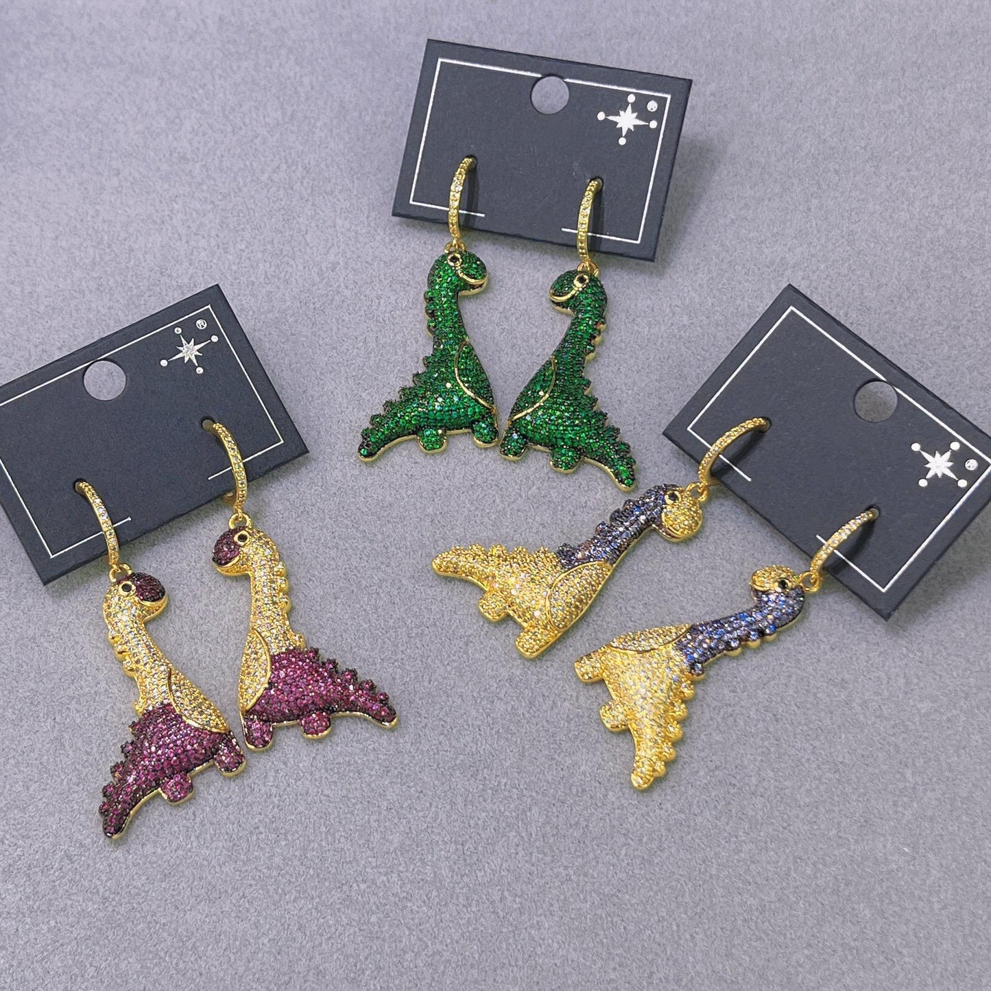 Lovely Dinosaur Dangle Hoop Earring with Zircon, Cute Animal Dangling Charm Drop Huggie Hoops Studs Earring Dainty Jewelry Gifts for Women Girls