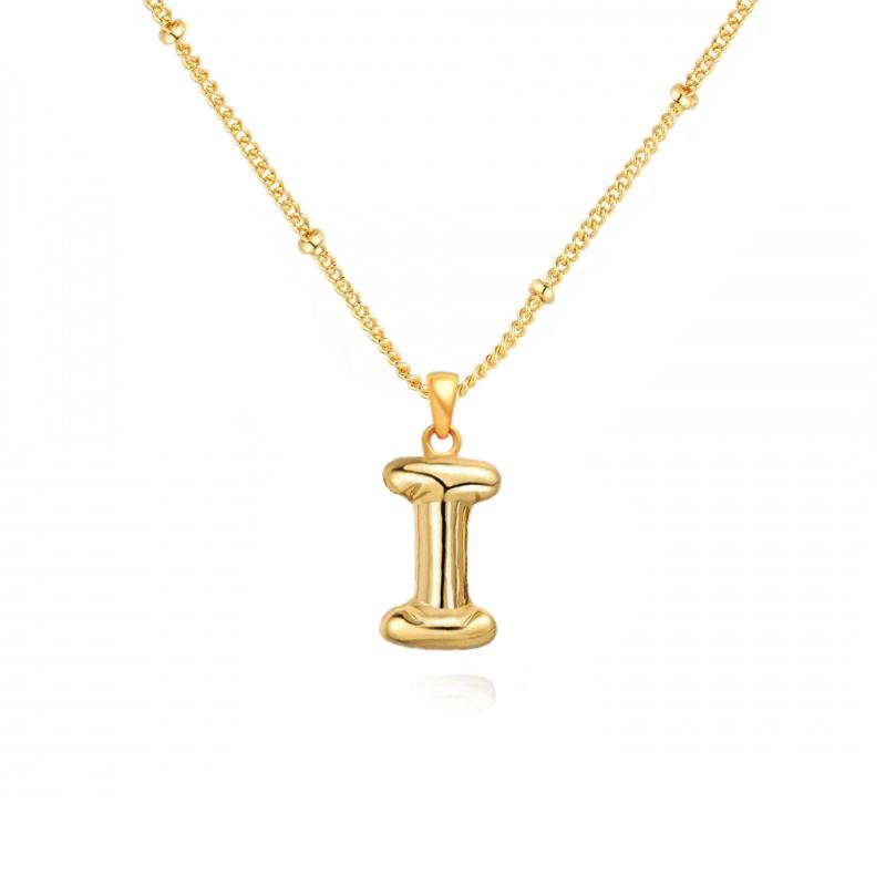 Personalized Bubble Alphabet Necklace, Special Bubble Initial Pendant with Beaded Chain - 26 Letters, Waterproof, Non-Tarnish, Trendy, Delicate Jewelry for Women Girls
