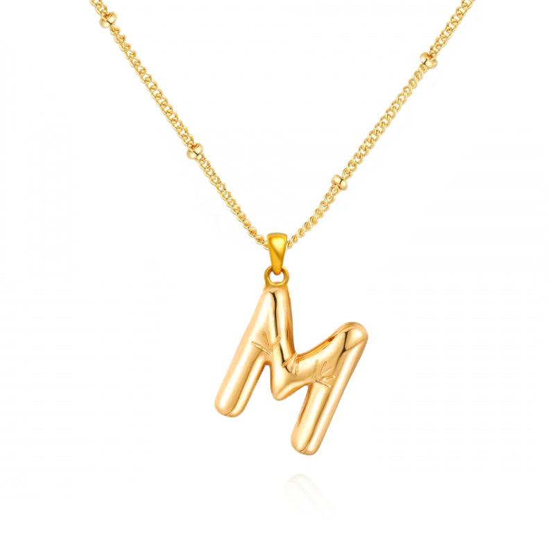 Personalized Bubble Alphabet Necklace, Special Bubble Initial Pendant with Beaded Chain - 26 Letters, Waterproof, Non-Tarnish, Trendy, Delicate Jewelry for Women Girls