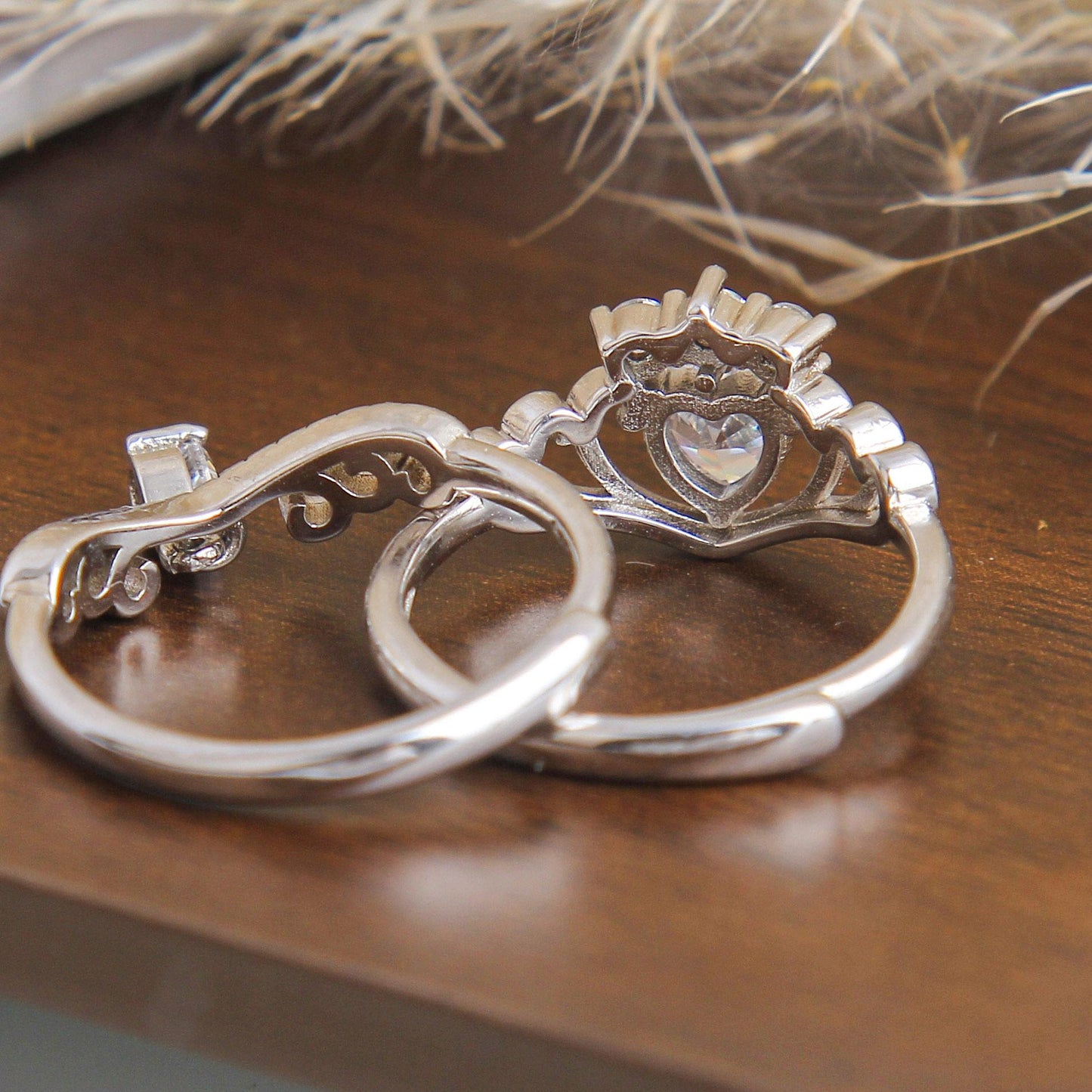S925 Tiara Charm Silver Ring Set - Sterling Silver, Featuring Sparkling Zirconia Stones, Double Layer Design with Two Rings, Luxurious Stacking Jewelry, Simple and Elegant for Women