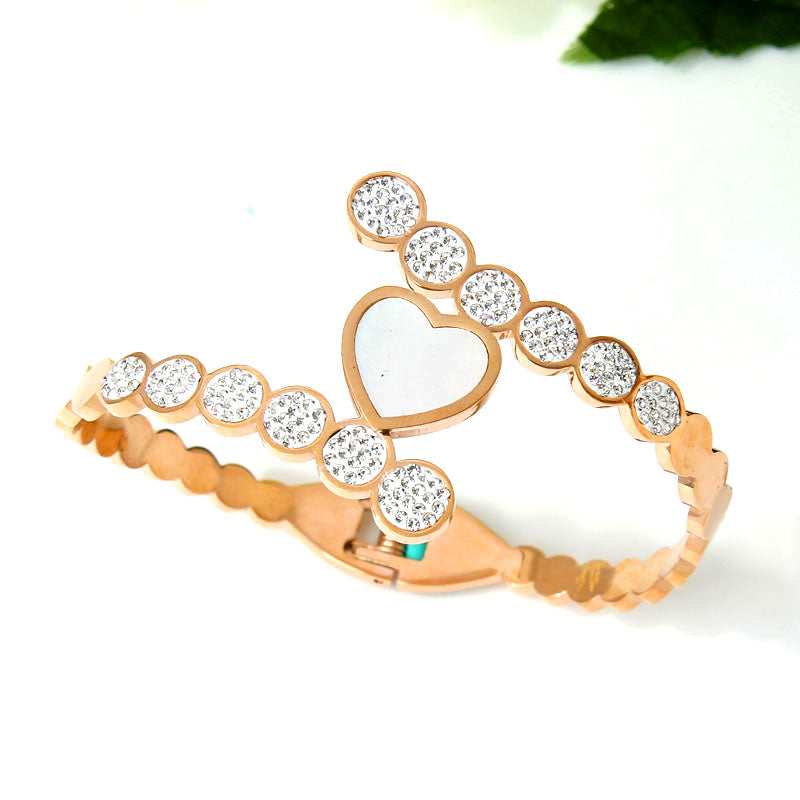 B1:Titanium Stainless Steel Heart Style with Zircon Bangle Bracelet,Top Open