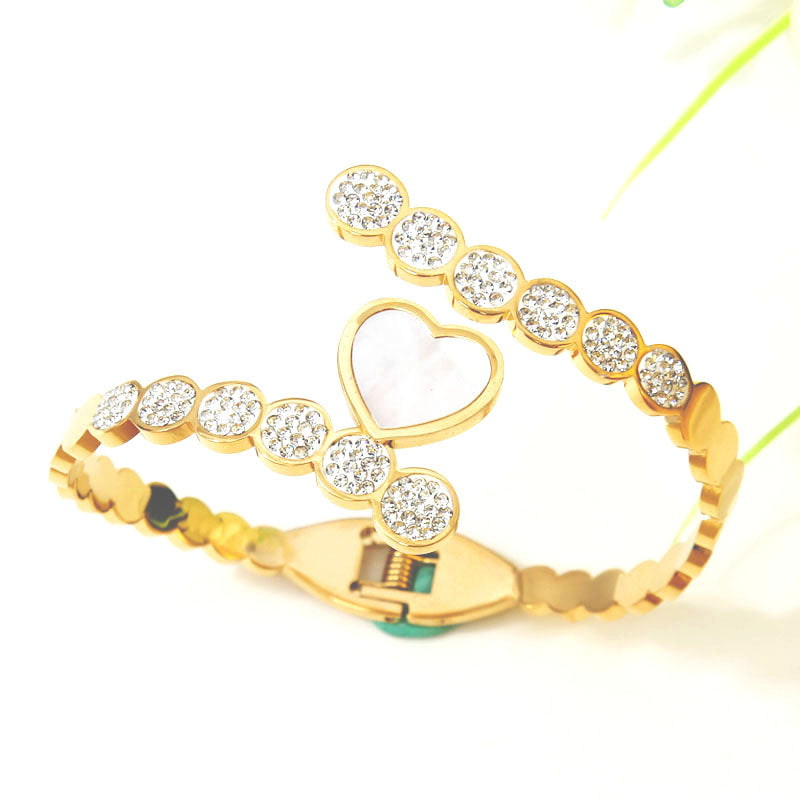B1:Titanium Stainless Steel Heart Style with Zircon Bangle Bracelet,Top Open