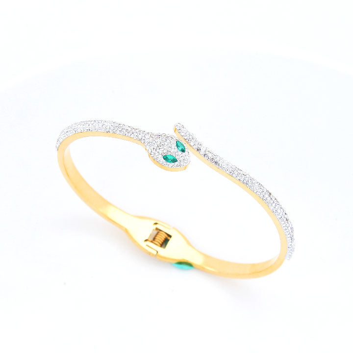 B10:Titanium Stainless Steel cute Snake Bangle Bracelet ,colour not fade, waterproof ,Side Opening