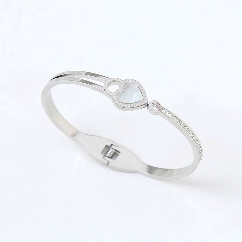 B13: Titanium Stainless Steel, Heart Bangle Bracelet, Top opening,colour Not Fade, Waterproof
