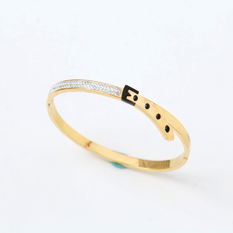 B16: Titanium Stainless Steel Bangle Bracelet, Belt Shape In The Center , colour Not Fade, Waterproof ,Side opening