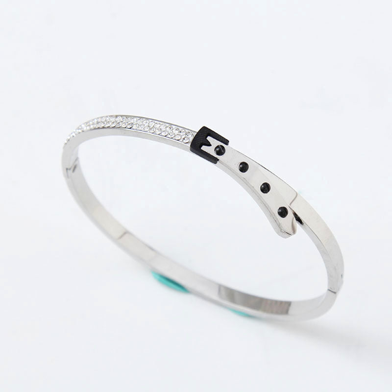 B16: Titanium Stainless Steel Bangle Bracelet, Belt Shape In The Center , colour Not Fade, Waterproof ,Side opening